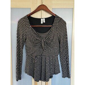 Anthropologie  Meadow‎ Rue Black & Brown Top Josalyn Shirt Diamond Blouse Size S